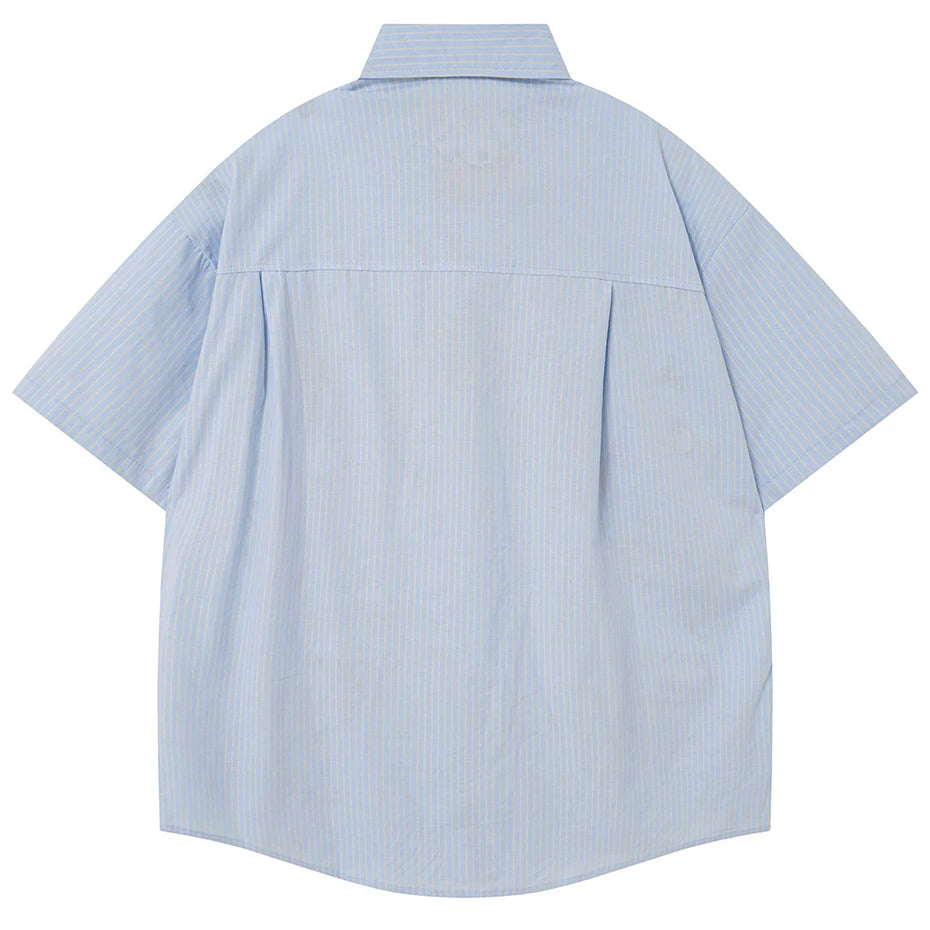 Funny Cat Embroidered Loose Shirt — front view