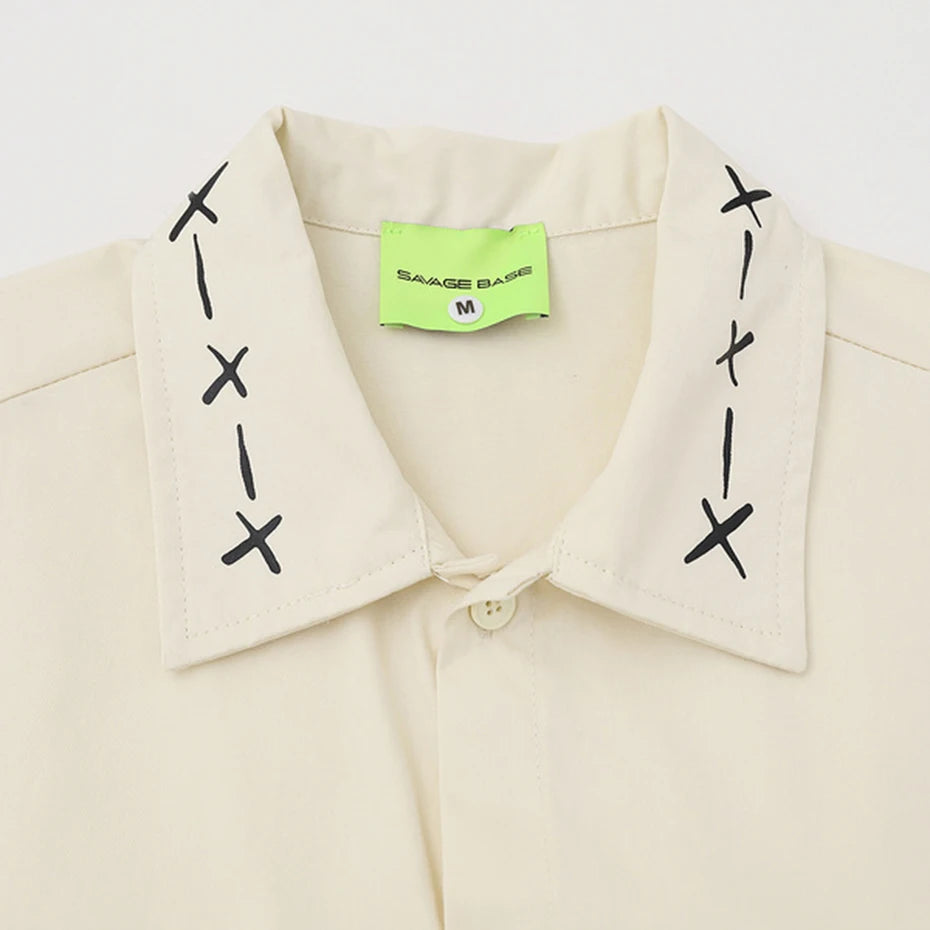 Loose Short Sleeve Button-Up Shirt — fit shot