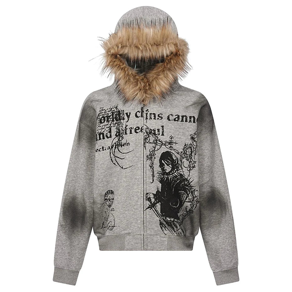 Y2K Hooded Fur Oversized Jacket — styling shot