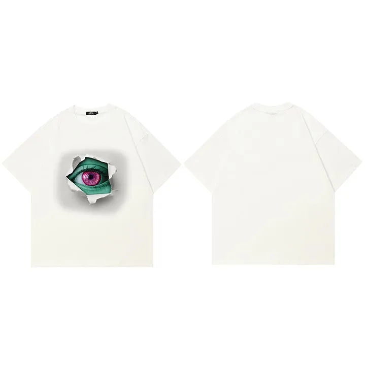 Beige Eye Graphic T-Shirt — fabric close-up