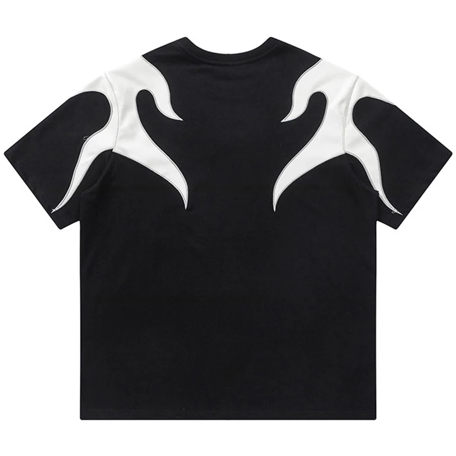 Black Spliced Graphic Oversized T-Shirt — front view