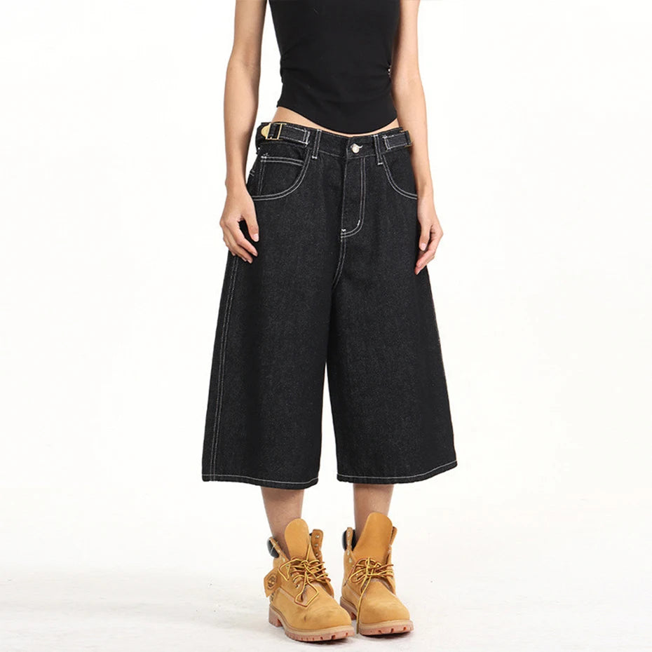 Wide Leg Denim Shorts — detail shot