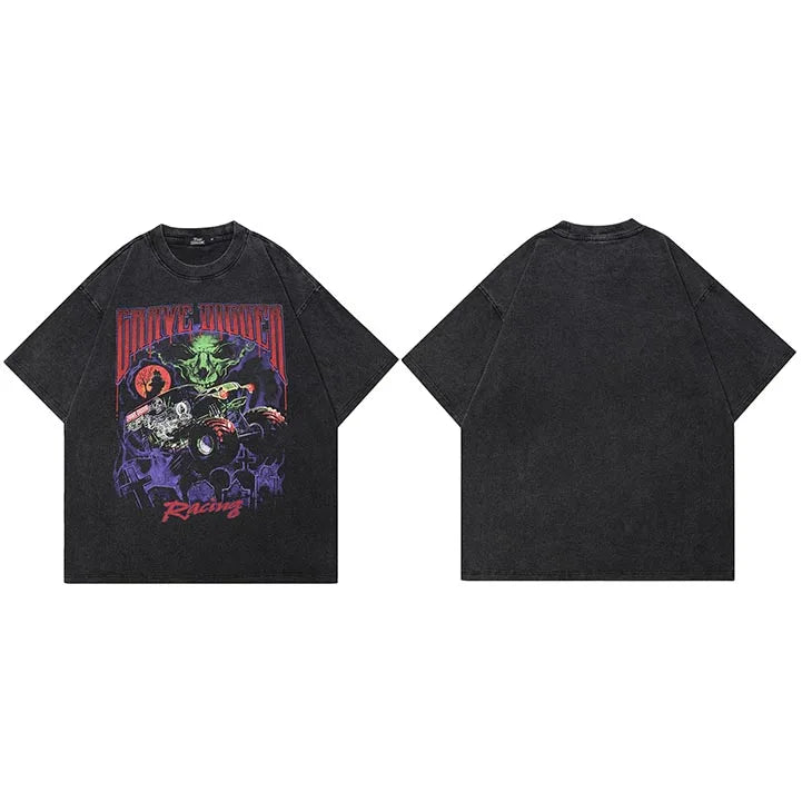 Y2K Black Washed T-Shirt — fabric close-up