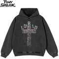 Vintage Black Cross Graphic Oversized Hoodie — front view