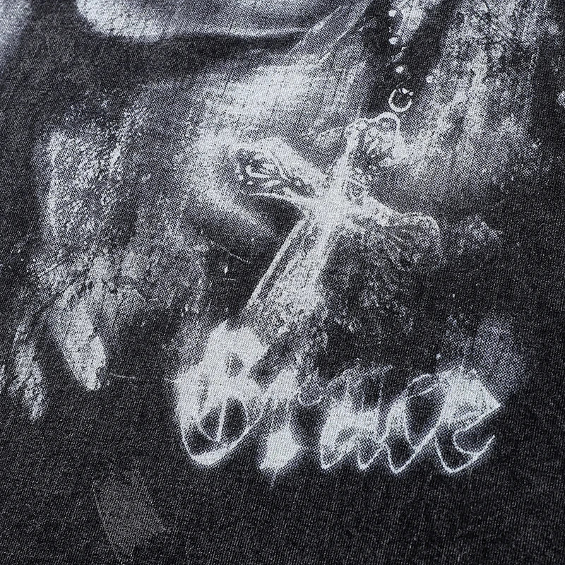 Retro Black Cross Graphic Oversized T-Shirt — fit shot