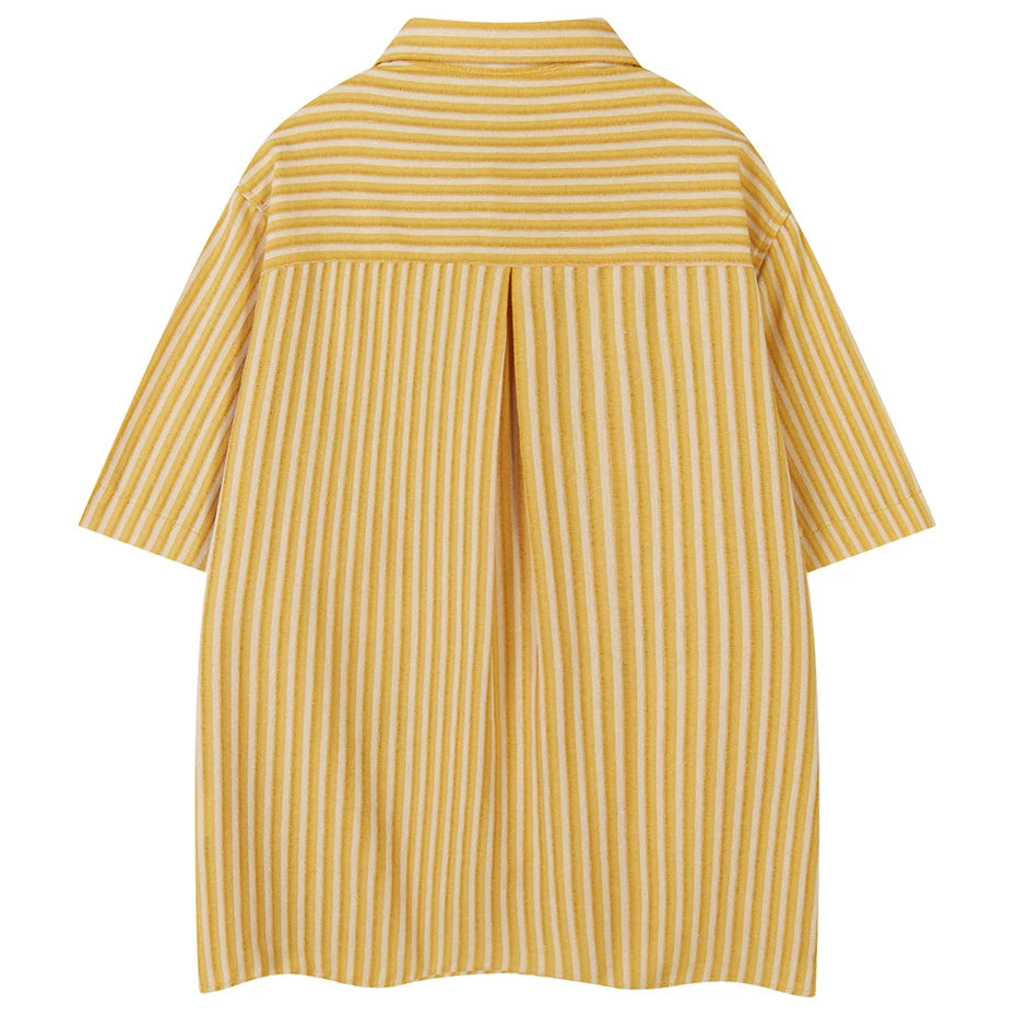 Vintage Cat Striped Embroidered Shirt — front view
