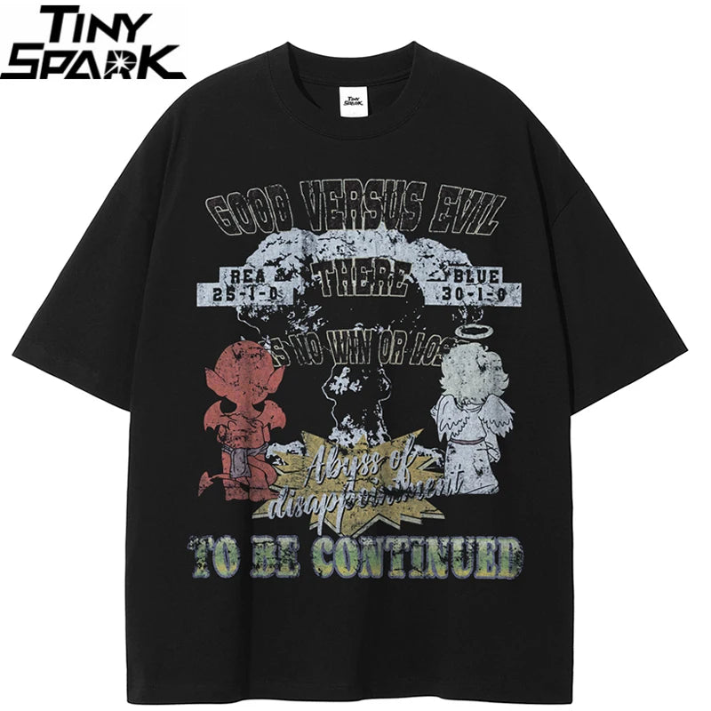 Vintage Black Angel Devil Faded T-Shirt — front view
