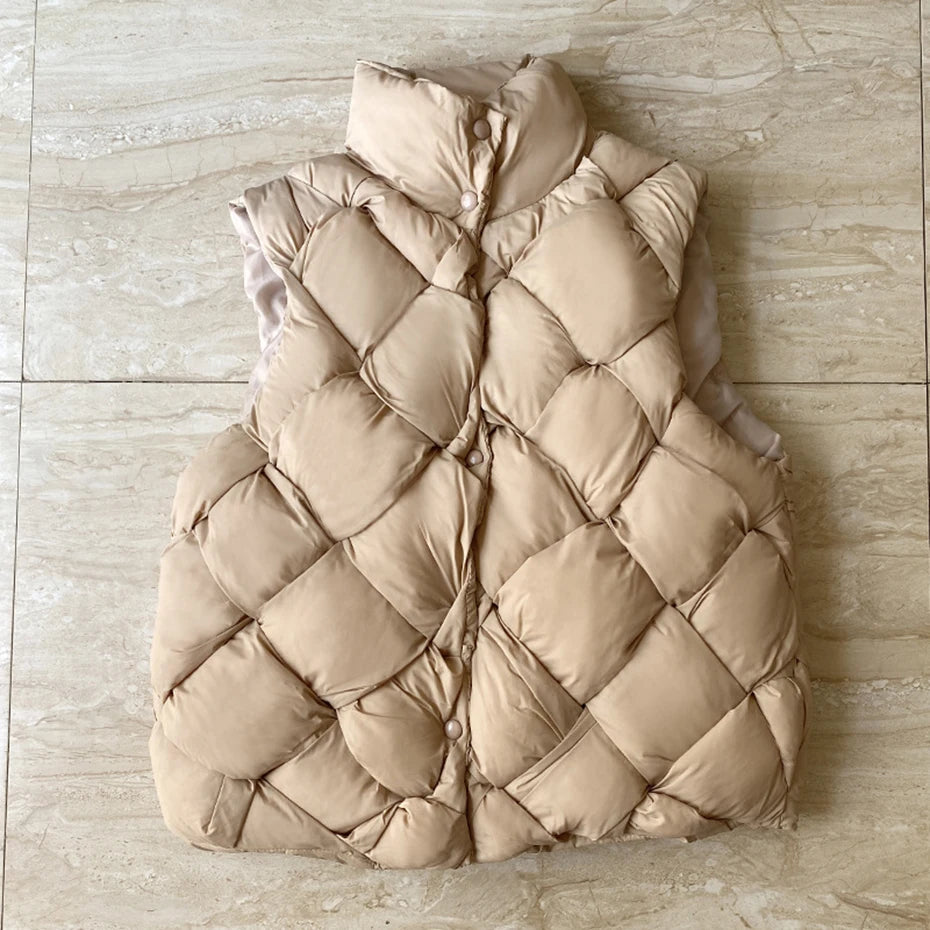 Weave Black Padded Loose Puffer Jacket — front view