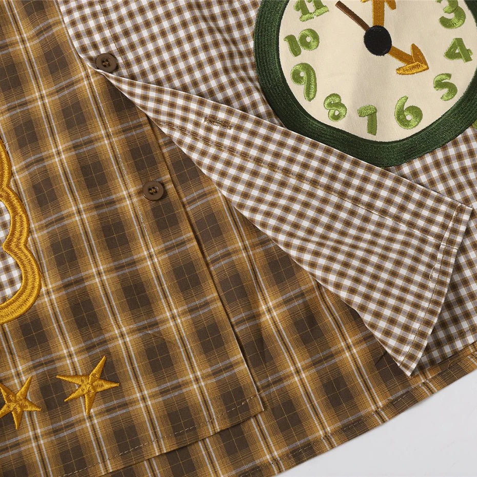 Vintage Cat Plaid Embroidered Shirt — fit shot