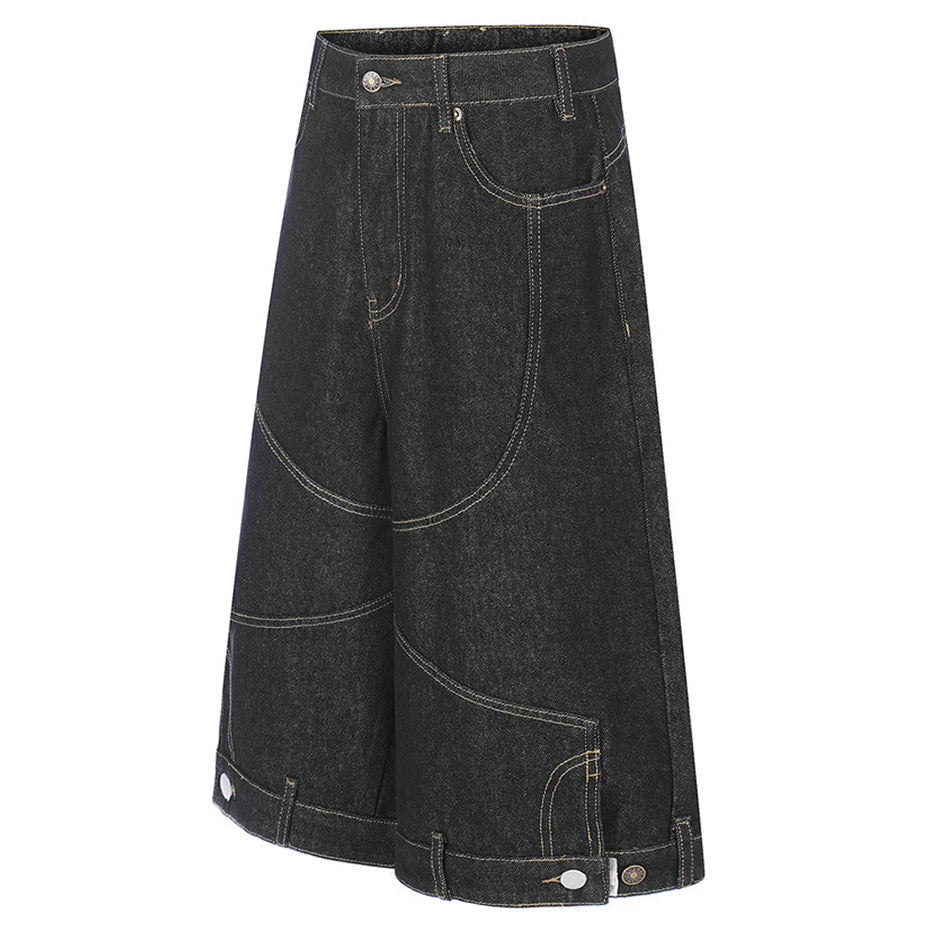 Wide Y2K Loose Denim Shorts — front view