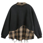 Y2K Plaid Spliced Oversized Hoodie — detail shot