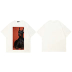 White Doberman Dog Graphic Oversized T-Shirt — fabric close-up