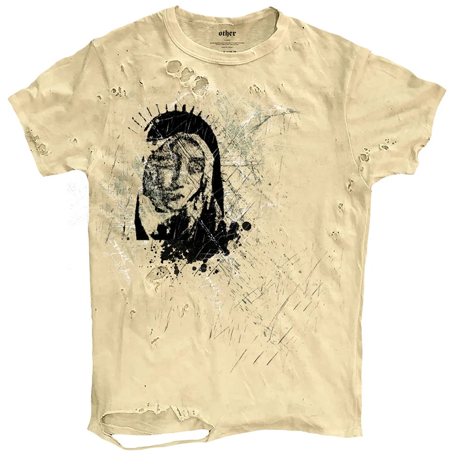 Punk Graffiti Ripped Loose T-Shirt — flat lay