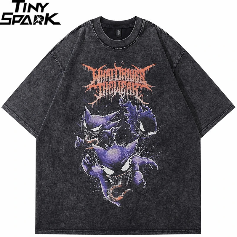 Retro Black Devil Washed Oversized T-Shirt — front view