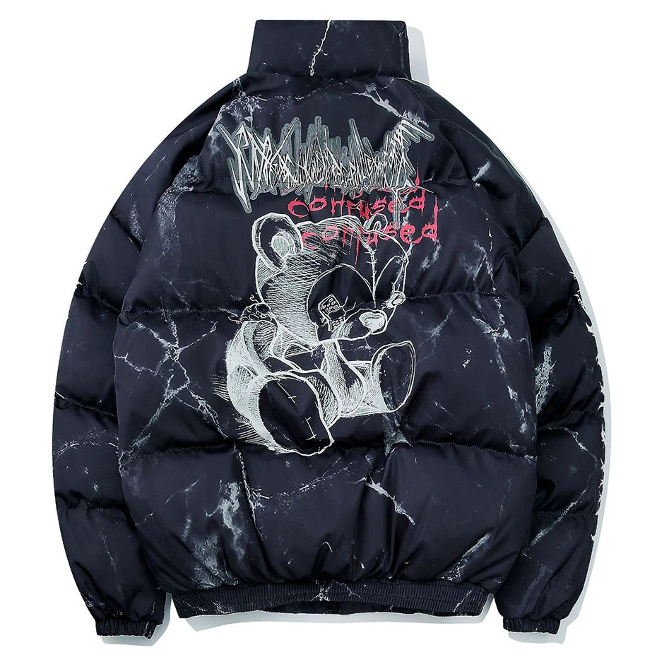 Y2K Letter Tie Dye Padded Oversized Puffer Jacket — close-up