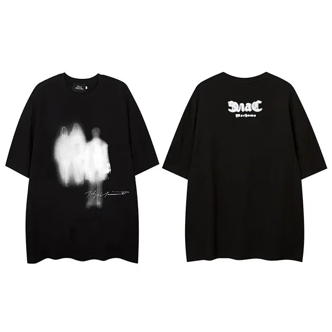 Vintage Shadow Print Oversized T-Shirt — fabric close-up