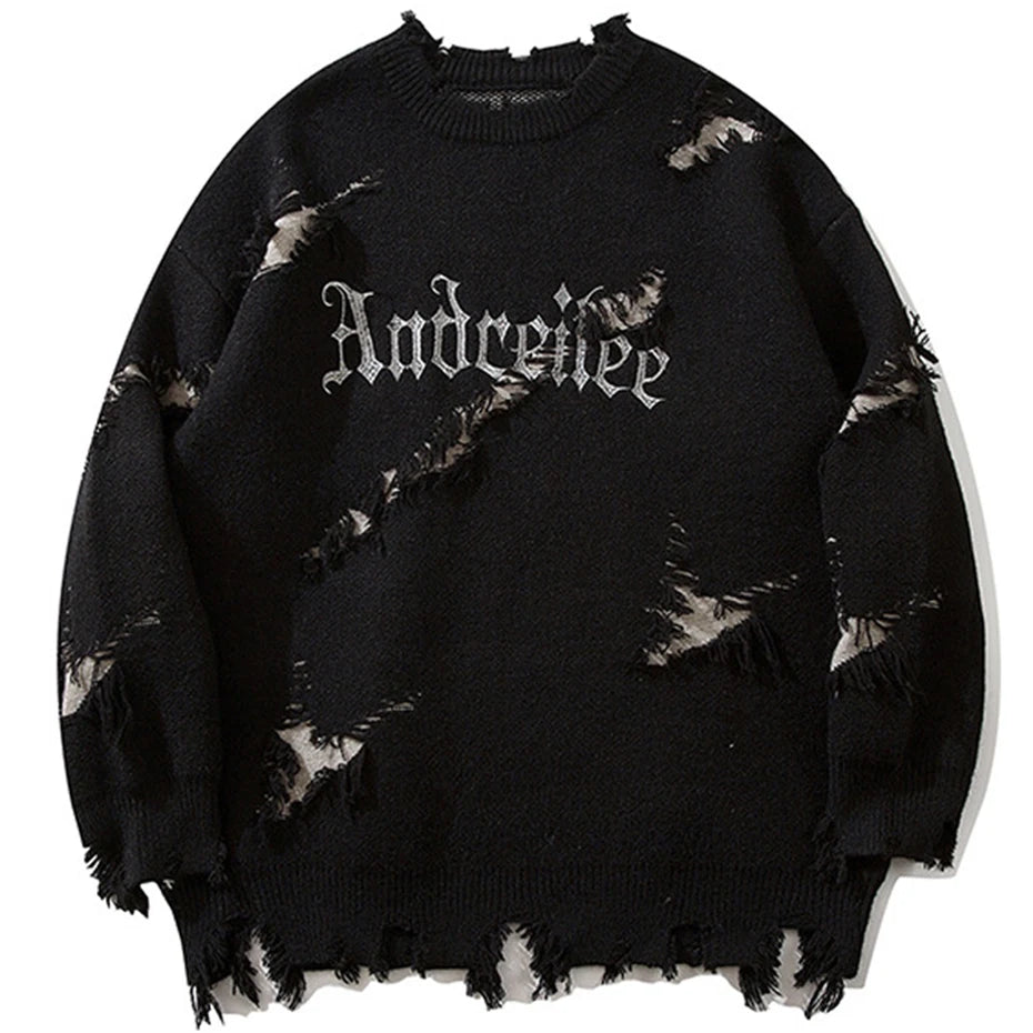 Y2K Vintage Ripped Knit Oversized Sweater — styling shot