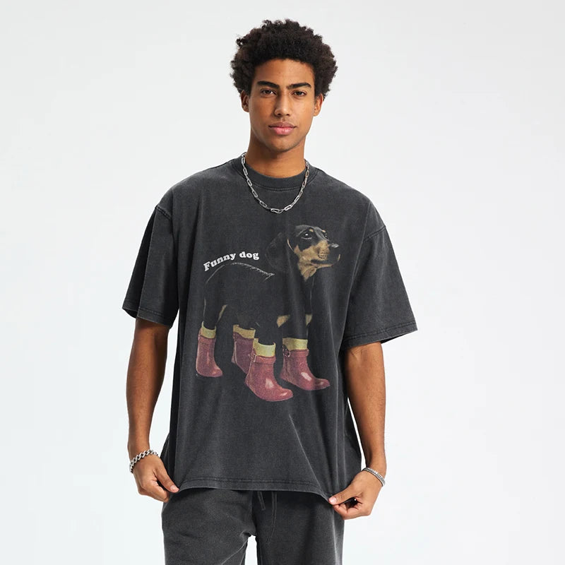 Tshirt Black Doberman Dog Graphic Oversized T-Shirt — front view