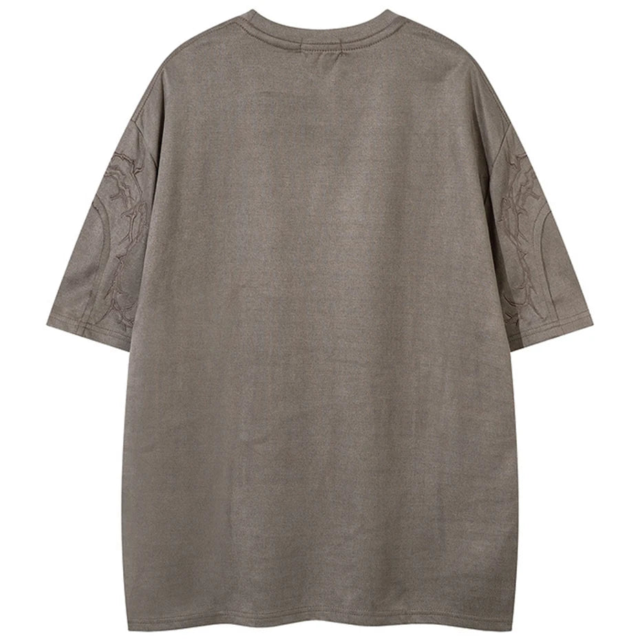 Vintage Embroidered Suede Oversized T-Shirt — detail shot