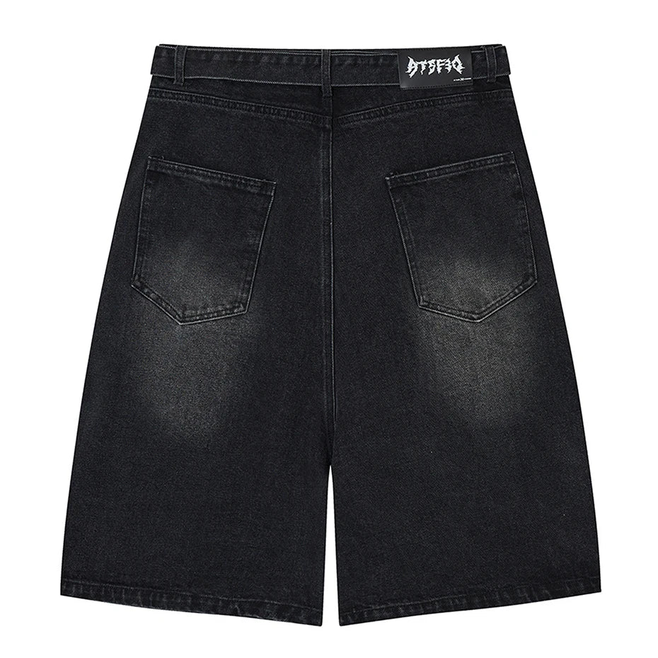 Net Vintage Patchwork Loose Denim Shorts — detail shot
