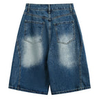 Y2K Blue Ripped Loose Denim Shorts — detail shot