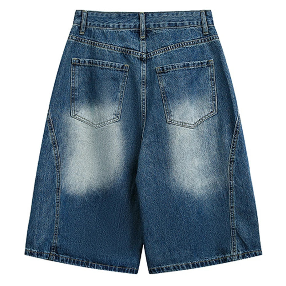 Y2K Blue Ripped Loose Denim Shorts — detail shot