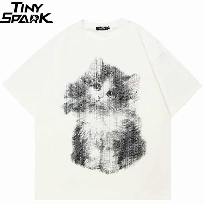 White Baby Cat Graphic T-Shirt — front view