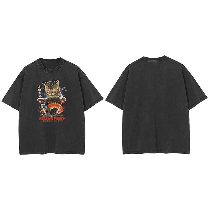 Black Cat Faded T-Shirt — detail shot
