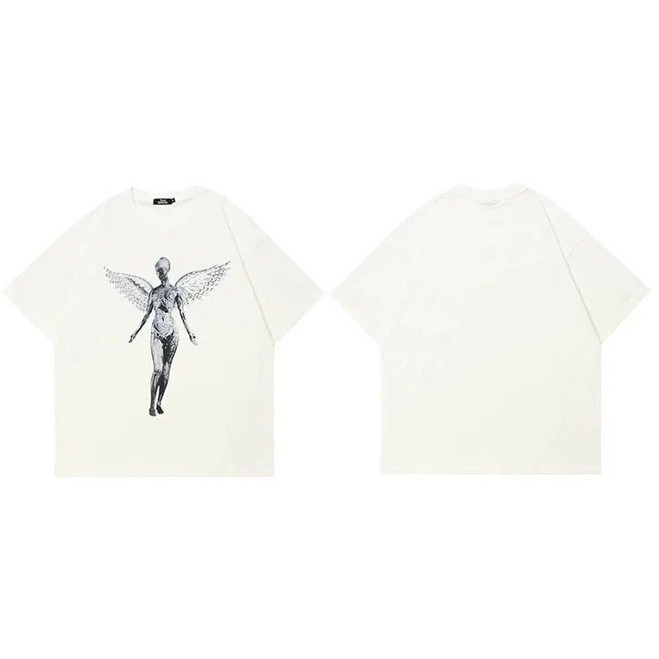 Beige Angel Graphic T-Shirt — fit shot