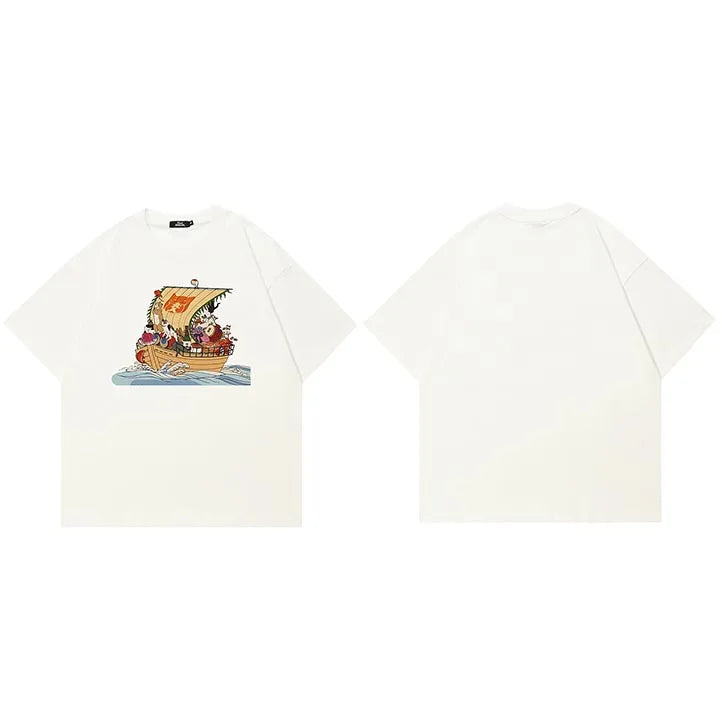Funny Y2K White Cartoon Graphic T-Shirt — side view