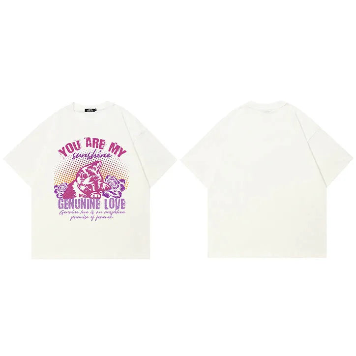 Y2K Beige Graphic T-Shirt — flat lay