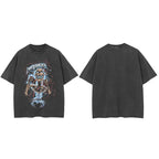 Graphic Black Skull Skeleton Washed T-Shirt — fabric close-up