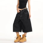 Wide Leg Denim Shorts — fit shot