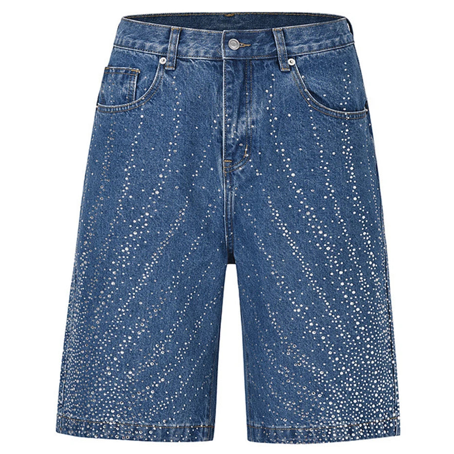 Black Graphic Denim Shorts — back view