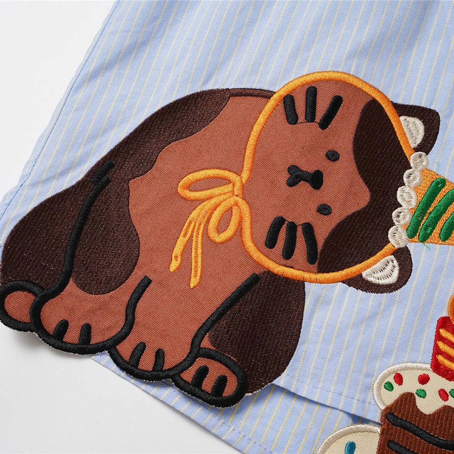 Y2K Cartoon Cat Graphic Loose Shirt — fit shot