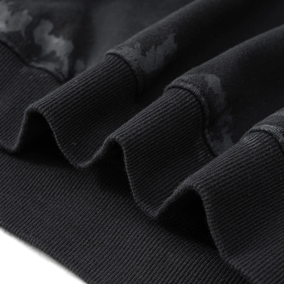Vintage Black Striped Print Oversized Hoodie — fabric close-up