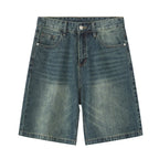 Vintage Blue Loose Denim Shorts — styling shot