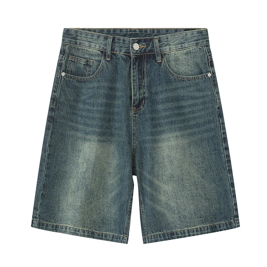 Vintage Blue Loose Denim Shorts — styling shot