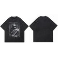 Retro Vintage Black Skull Graphic Oversized T-Shirt — fabric close-up