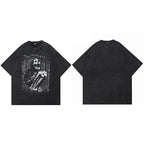 Retro Vintage Black Skull Graphic Oversized T-Shirt — fabric close-up