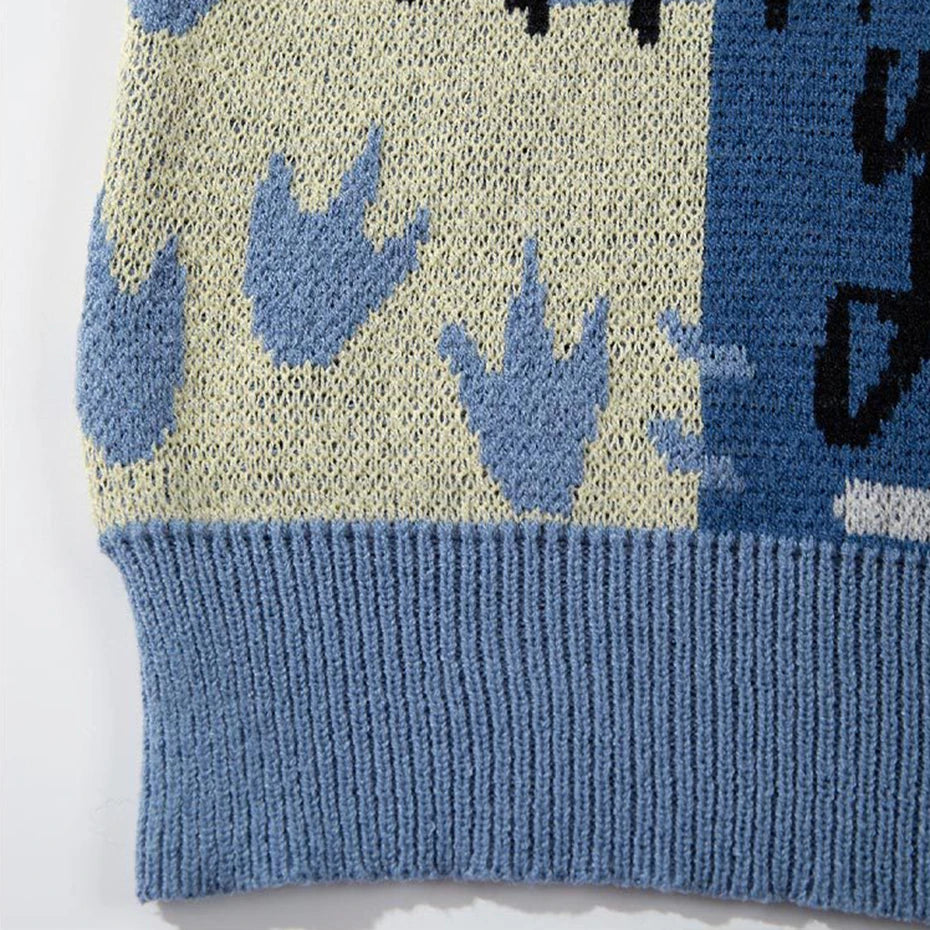 Sweaters Y2K Graphic Knit Oversized Sweater — fabric close-up