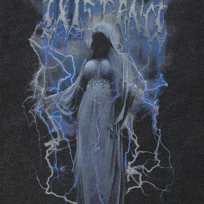 Retro Black Lightning Graphic Oversized T-Shirt — back view