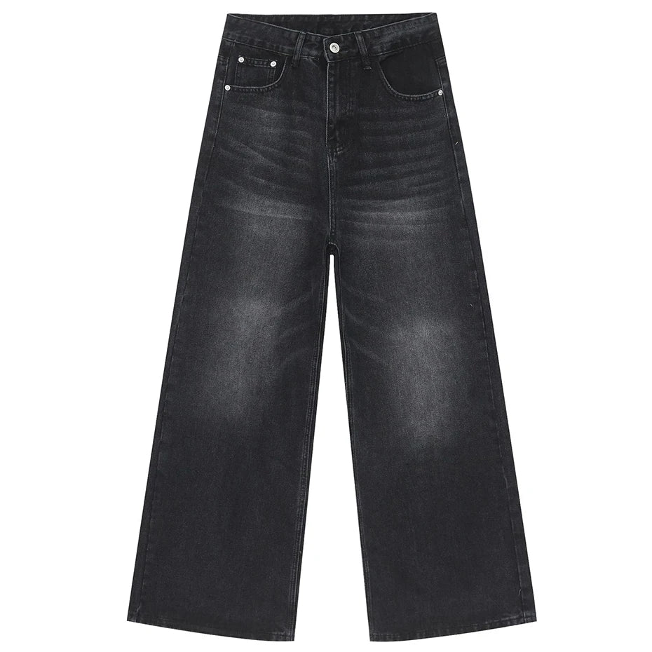 Vintage Black Denim Baggy Jeans — fabric close-up