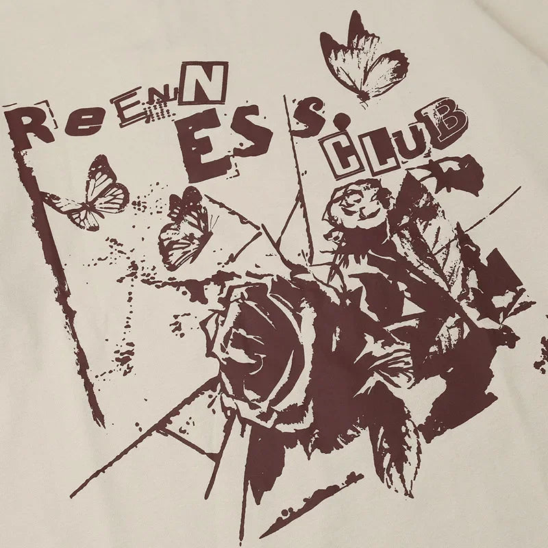 Retro Butterfly Letter Print T-Shirt — back view