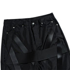 Red Spliced Flare Pants — fabric close-up