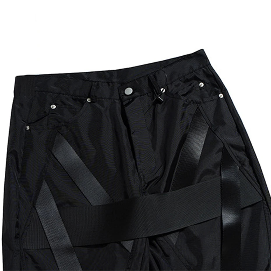 Red Spliced Flare Pants — fabric close-up
