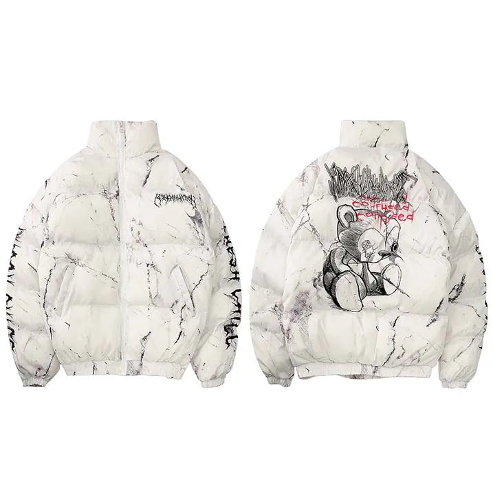 Bear Print Puffer Jacket — flat lay