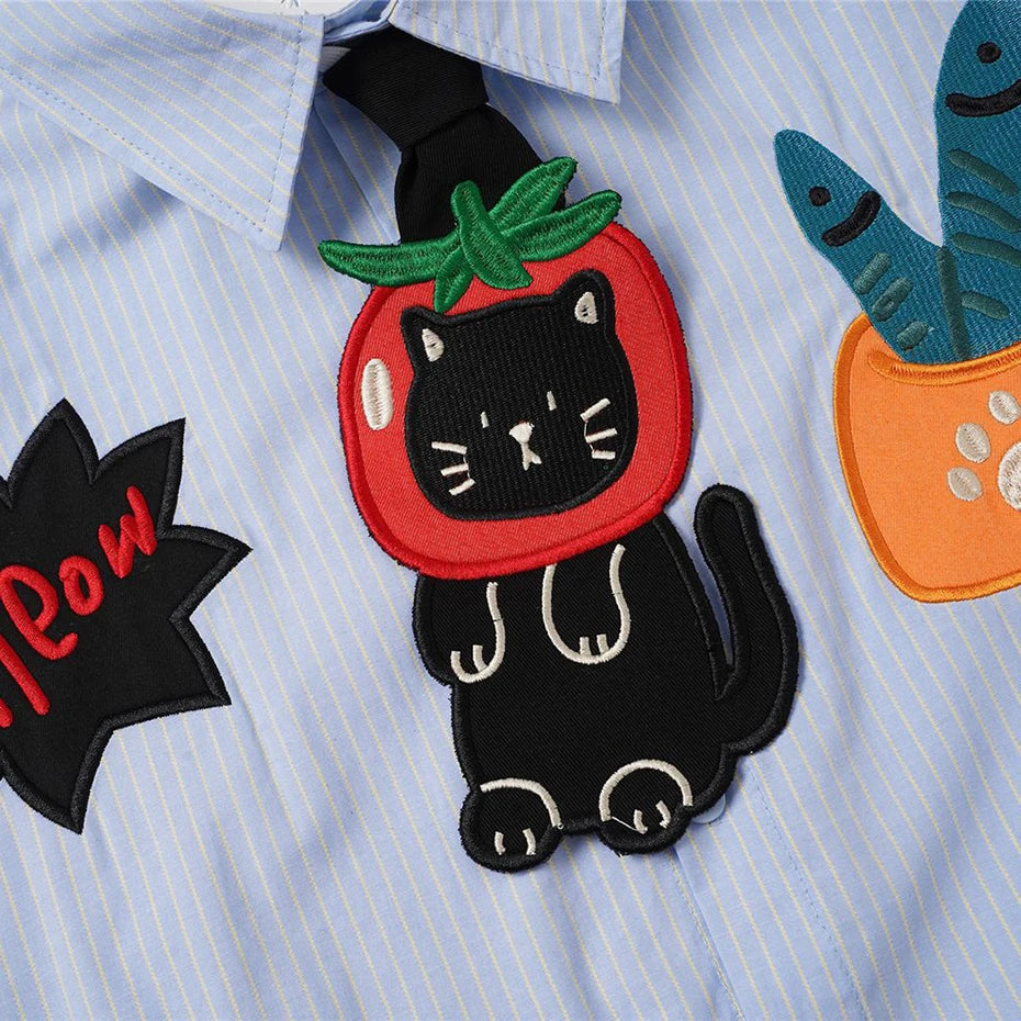 Y2K Cartoon Cat Graphic Loose Shirt — back view