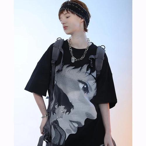 Anime Girl Print Loose T-Shirt — front view