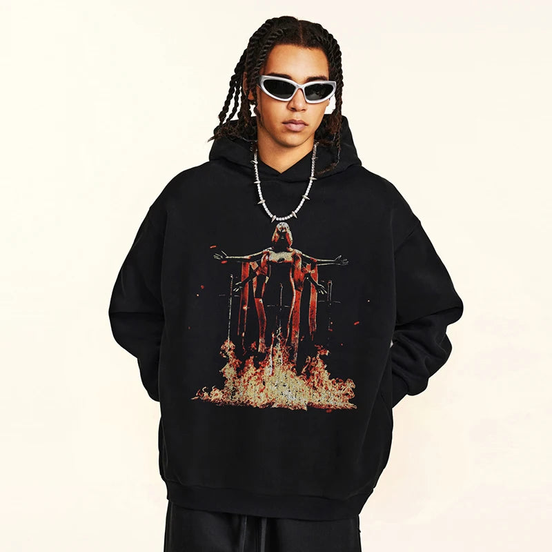 Hooded Retro Graphic Hoodie — front view